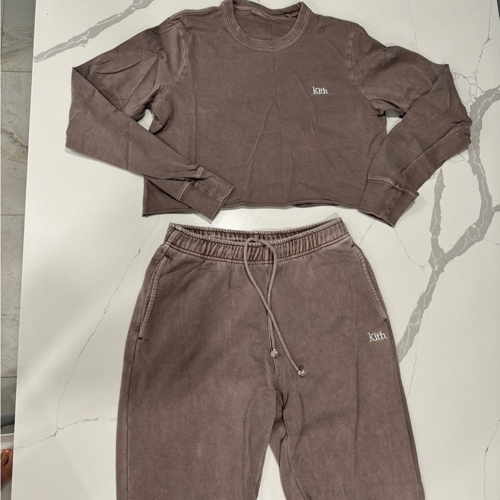 Kith Washed Brown Cropped Sweatshirt and Joggers Set